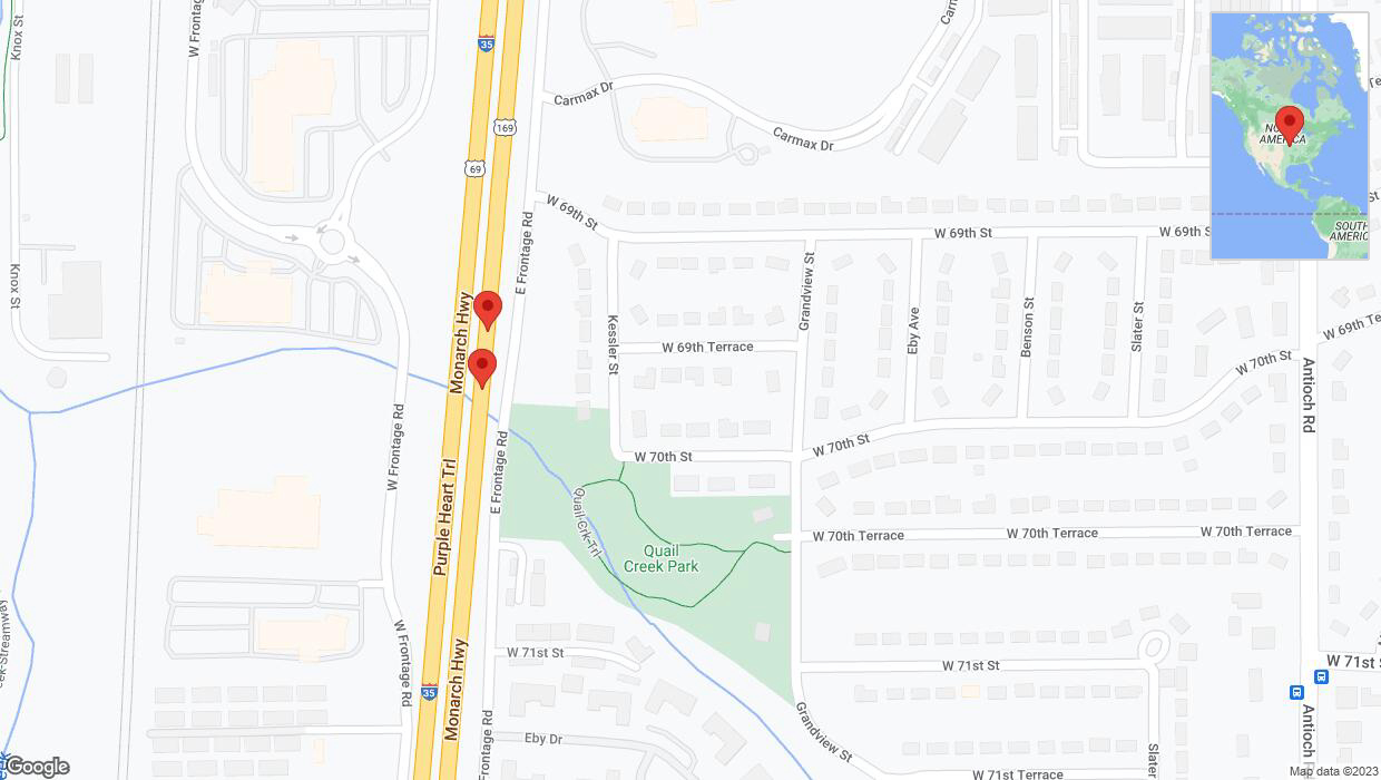 A detailed map that shows the affected road due to 'Broken down vehicle on eastbound I-35 in Overland Park' on October 6th at 5:11 p.m.