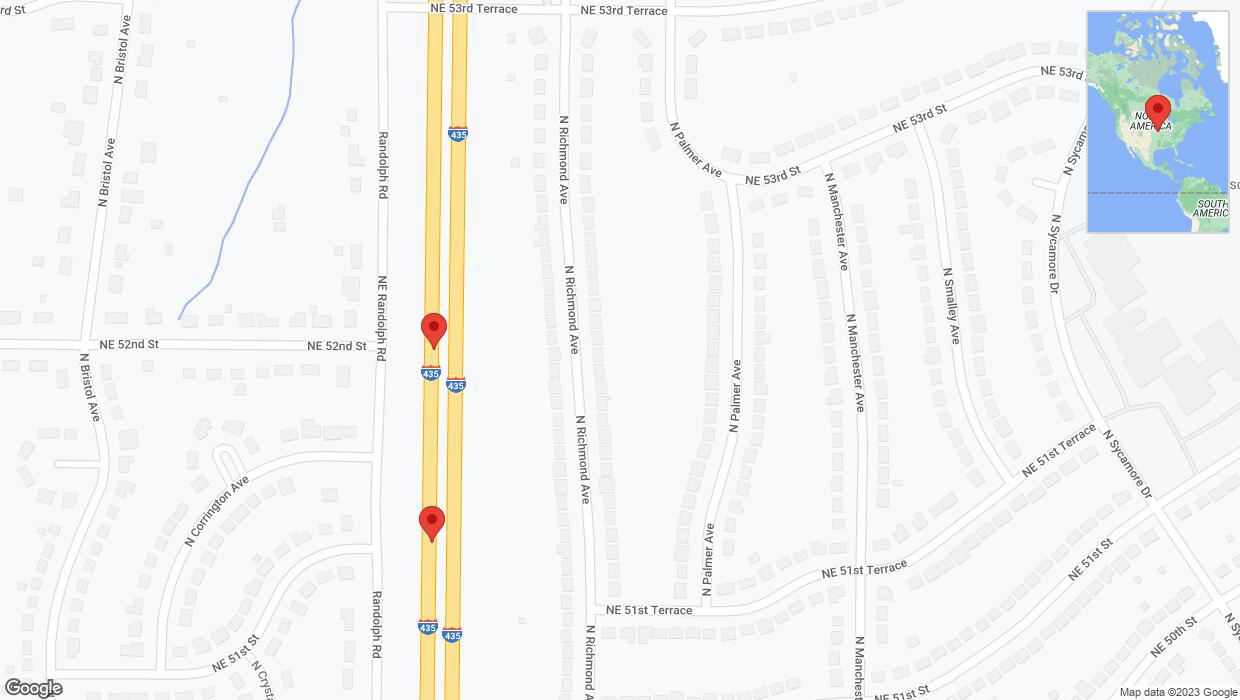 A detailed map that shows the affected road due to 'Broken down vehicle on southbound I-435 in Kansas City' on October 6th at 3:59 p.m.