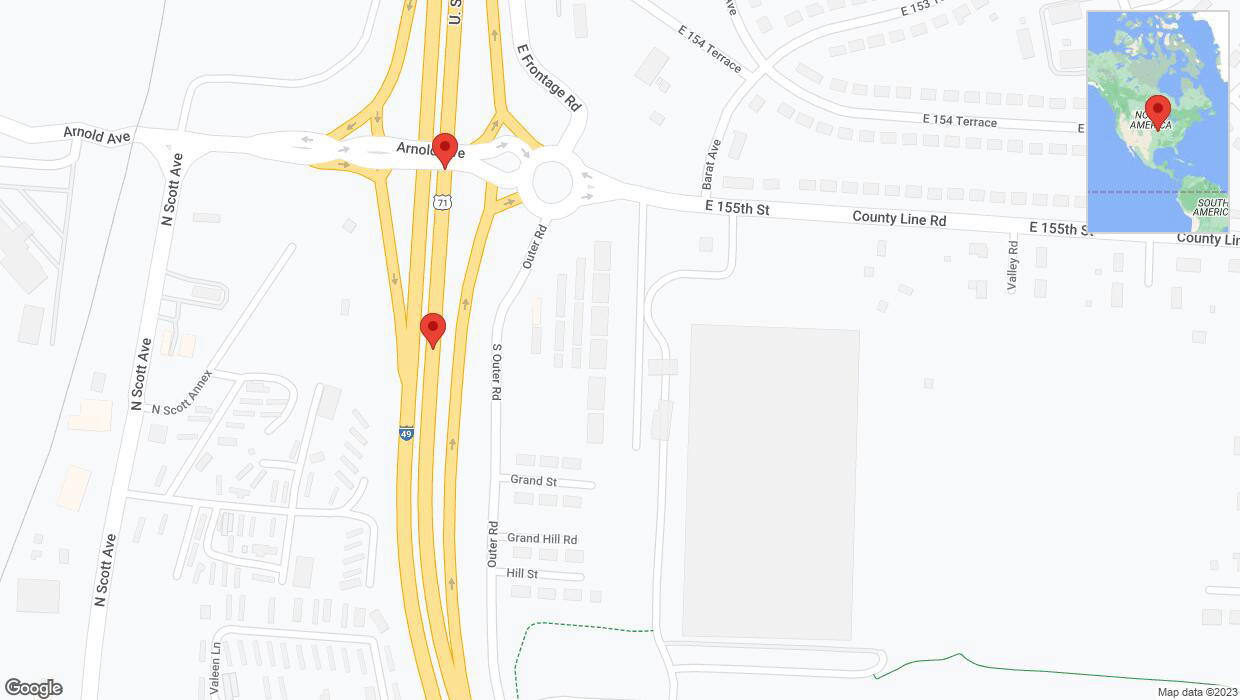 A detailed map that shows the affected road due to 'Warning: Crash on northbound I-40/US-71 in Belton' on October 6th at 4:17 p.m.