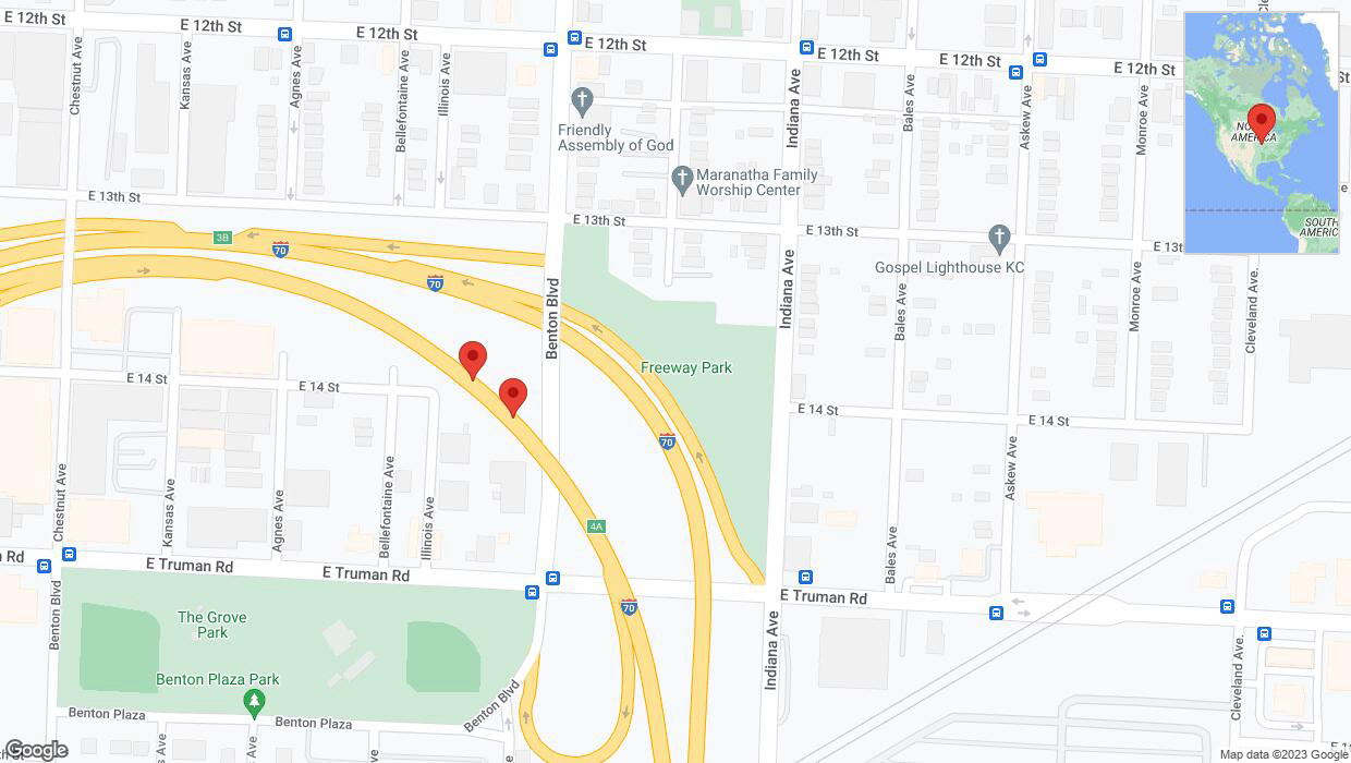 A detailed map that shows the affected road due to 'Broken down vehicle on eastbound I-70 in Kansas City' on October 6th at 5:23 p.m.