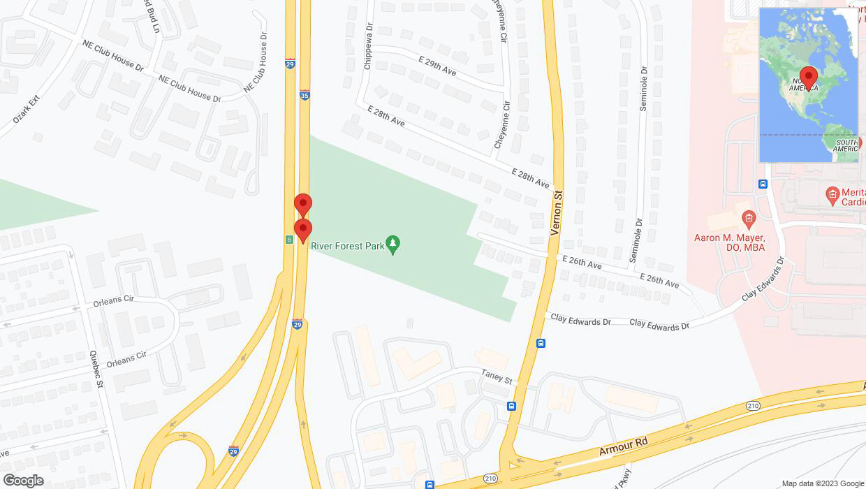 A detailed map that shows the affected road due to 'Broken down vehicle on northbound I-29/I-35 in North Kansas City' on October 6th at 6:05 p.m.