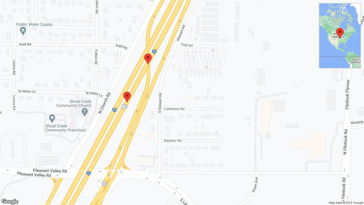 A detailed map that shows the affected road due to 'Broken down vehicle on northbound I-35 in Pleasant Valley' on October 6th at 6:11 p.m.