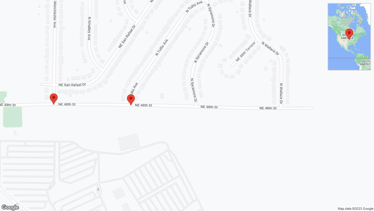 A detailed map that shows the affected road due to 'North Tullis Avenue closed in Kansas City' on October 6th at 6:23 p.m.