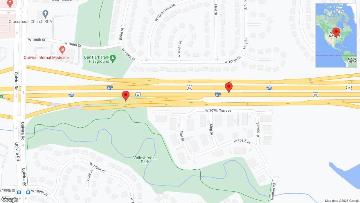 A detailed map that shows the affected road due to 'Broken down vehicle on U.S. 50 in Overland Park' on October 6th at 8:35 p.m.