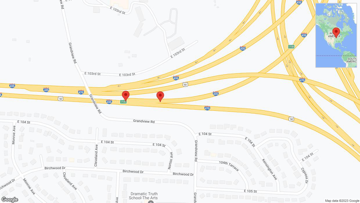 A detailed map that shows the affected road due to 'Broken down vehicle on northbound I-435 in Kansas City' on October 6th at 8:53 p.m.