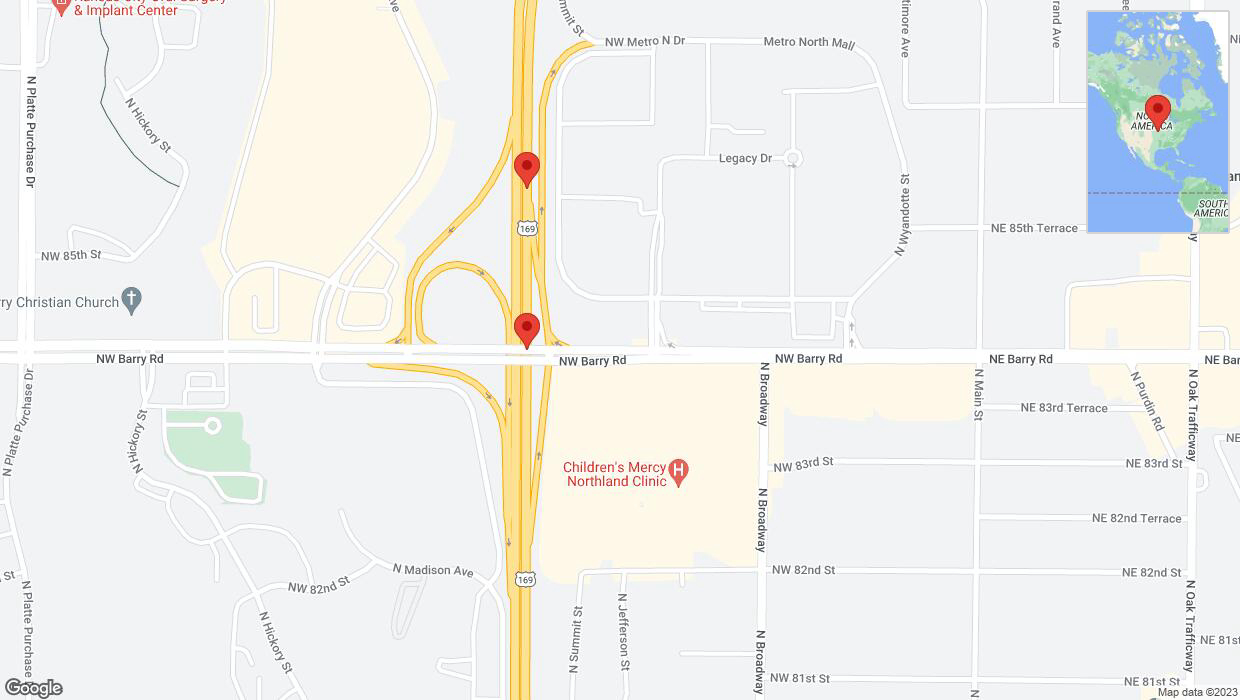 A detailed map that shows the affected road due to 'Crash reported on northbound US-169 in Kansas City' on October 6th at 10:23 p.m.