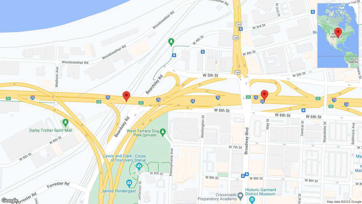 A detailed map that shows the affected road due to 'Kansas City: I-70 temporarily closed' on October 6th at 11:05 p.m.