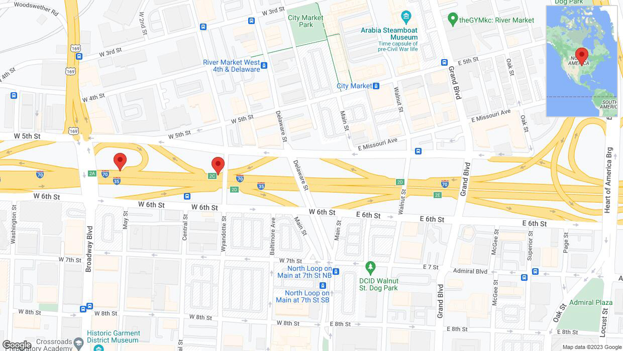 A detailed map that shows the affected road due to 'I-70/I-35 closed in Kansas City' on October 6th at 11:47 p.m.