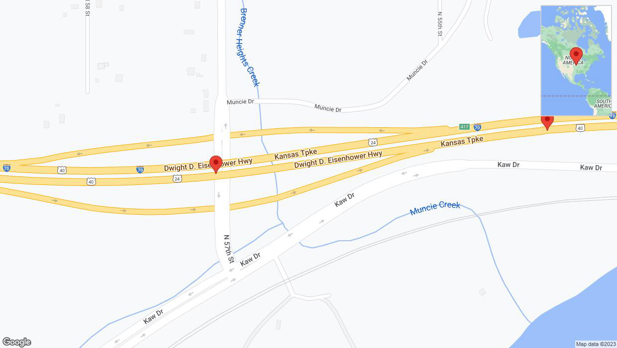 A detailed map that shows the affected road due to 'Broken down vehicle on eastbound I-70 in Kansas City' on October 7th at 2:58 p.m.