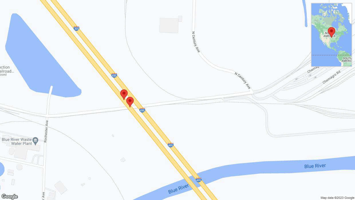 A detailed map that shows the affected road due to 'Broken down vehicle on southbound I-435 in Kansas City' on October 7th at 11:17 p.m.