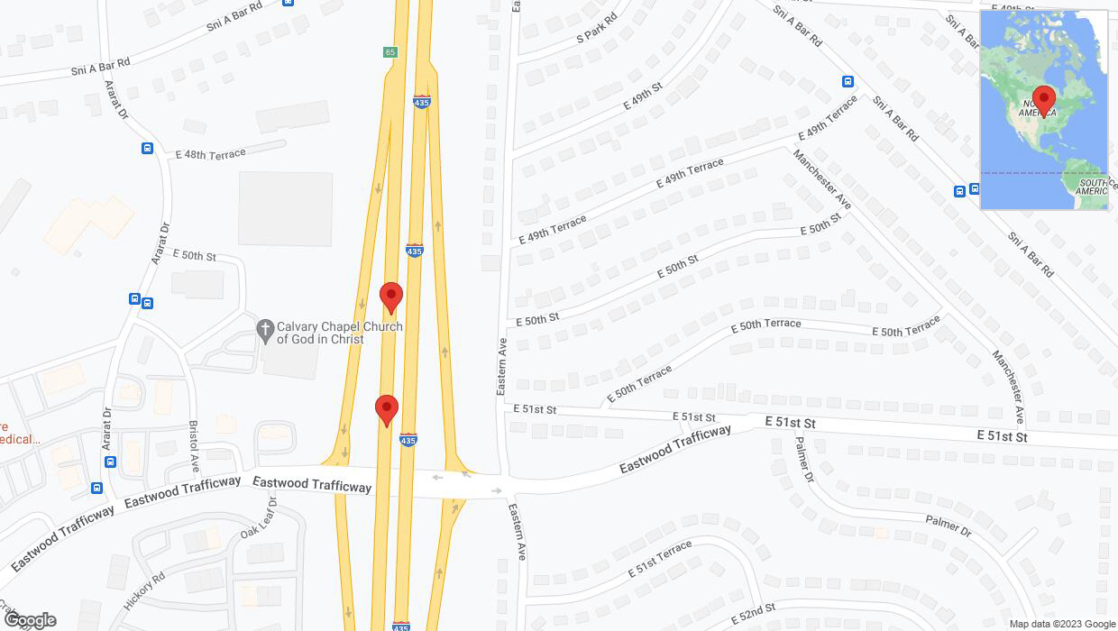A detailed map that shows the affected road due to 'Broken down vehicle on southbound I-435 in Kansas City' on October 7th at 11:35 p.m.