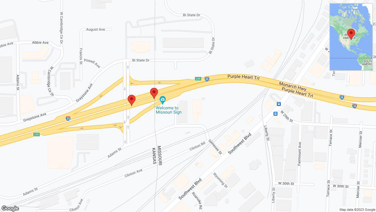 A detailed map that shows the affected road due to 'Broken down vehicle on northbound I-35 in Kansas City' on October 8th at 1:35 p.m.