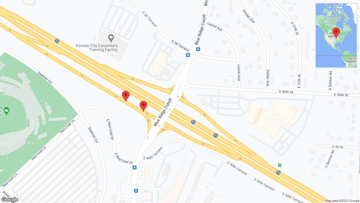 A detailed map that shows the affected road due to 'Broken down vehicle on the Dwight D. Eisenhower Highway in Kansas City' on October 8th at 1:17 p.m.