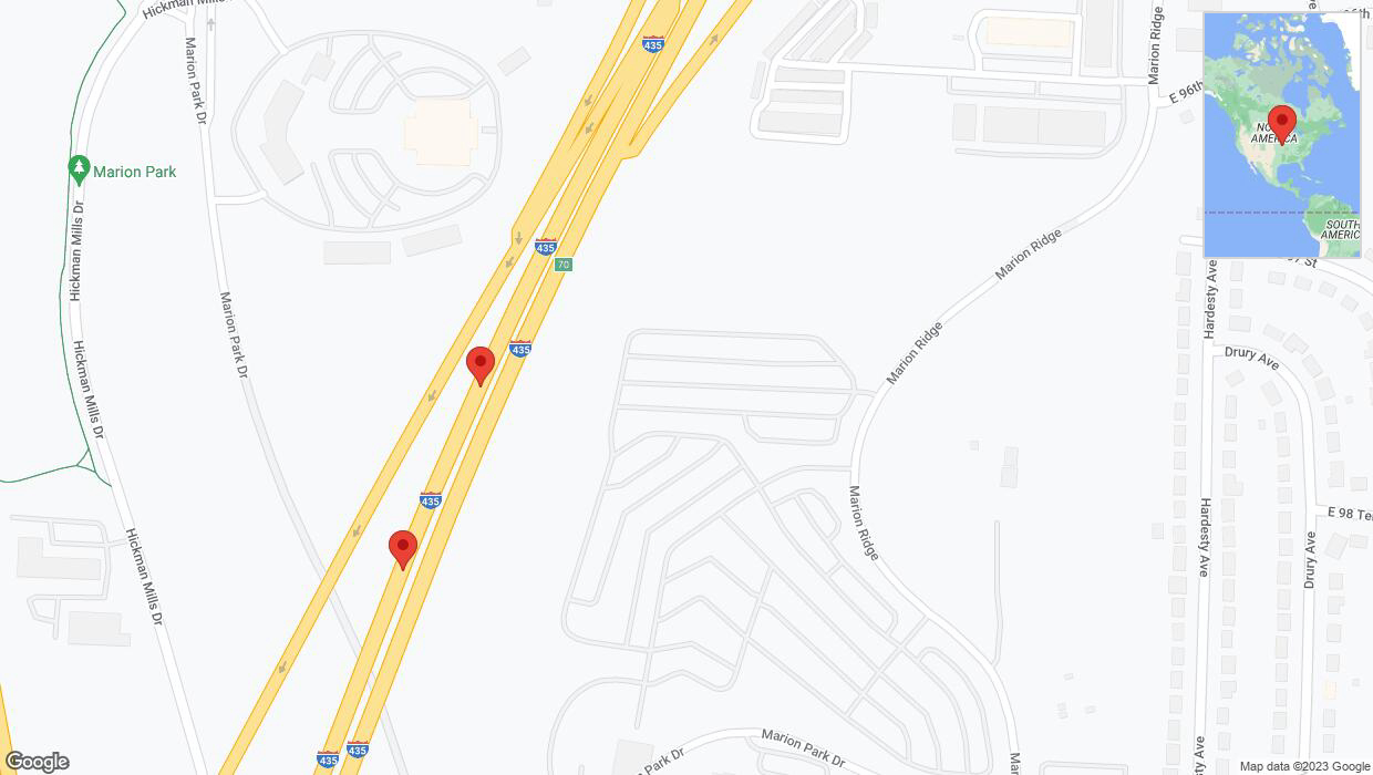 A detailed map that shows the affected road due to 'Broken down vehicle on southbound I-435 in Kansas City' on October 8th at 2:17 p.m.