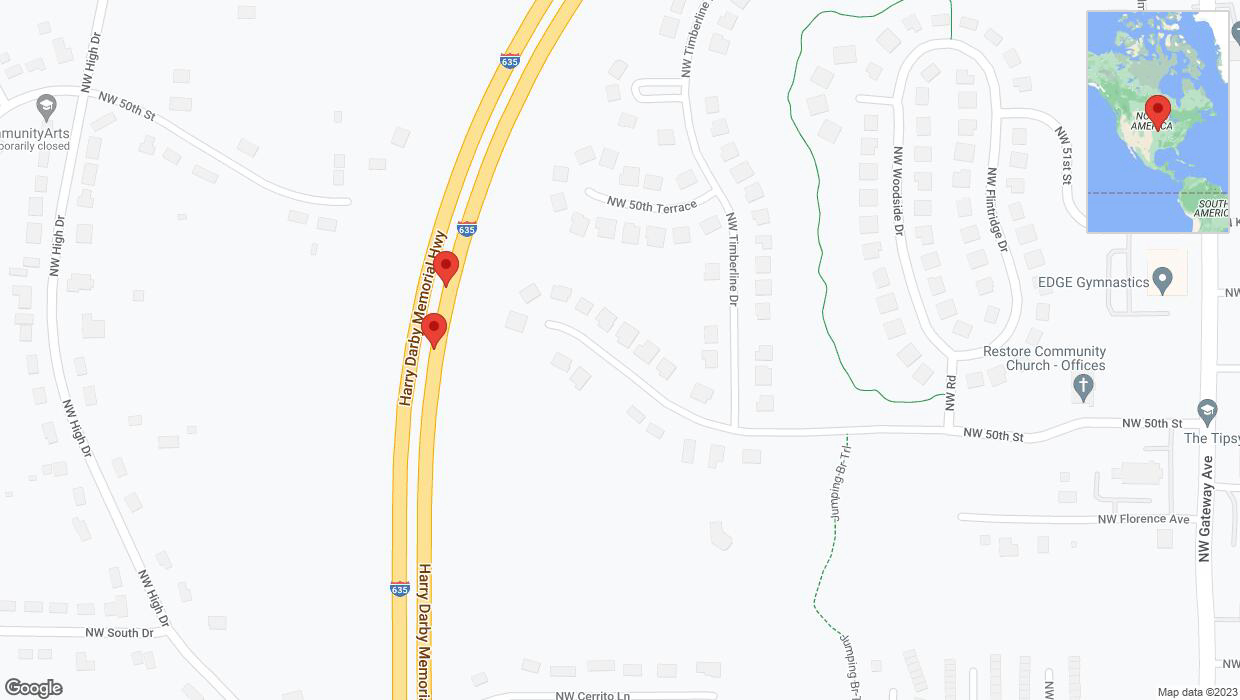 A detailed map that shows the affected road due to 'Broken down vehicle on northbound I-635 in Riverside' on October 8th at 1:53 p.m.