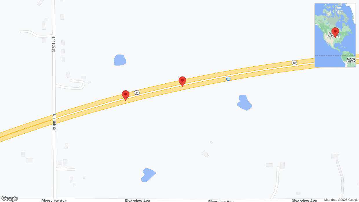 A detailed map that shows the affected road due to 'Broken down vehicle on eastbound I-70 in Bonner Springs' on October 8th at 3:53 p.m.
