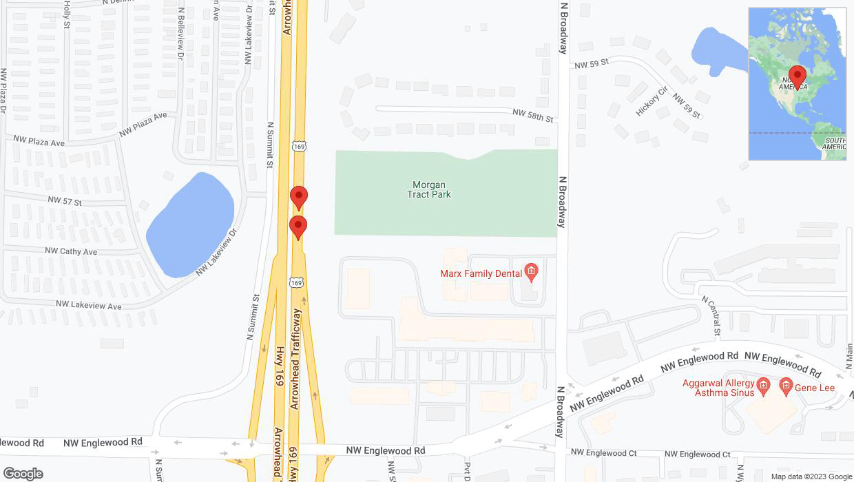 A detailed map that shows the affected road due to 'Warning in Kansas City: Crash reported on northbound US-169' on October 8th at 6:53 p.m.