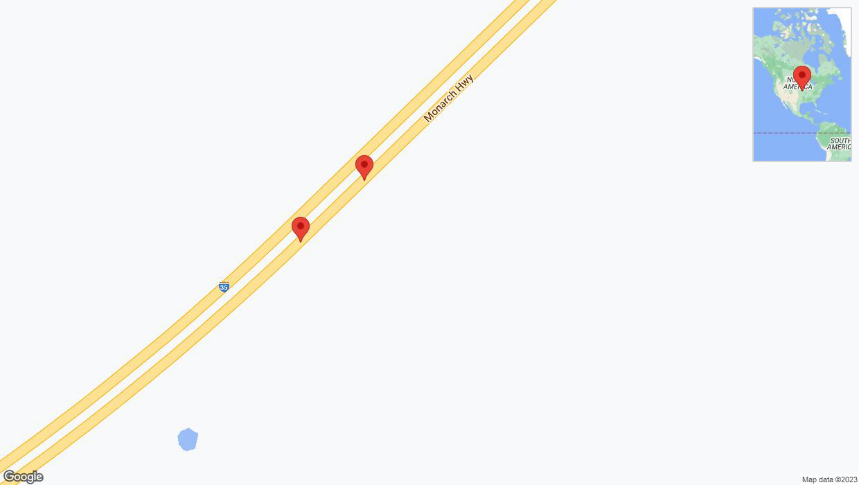 A detailed map that shows the affected road due to 'Broken down vehicle on eastbound I-35 in Gardner' on October 8th at 7:29 p.m.