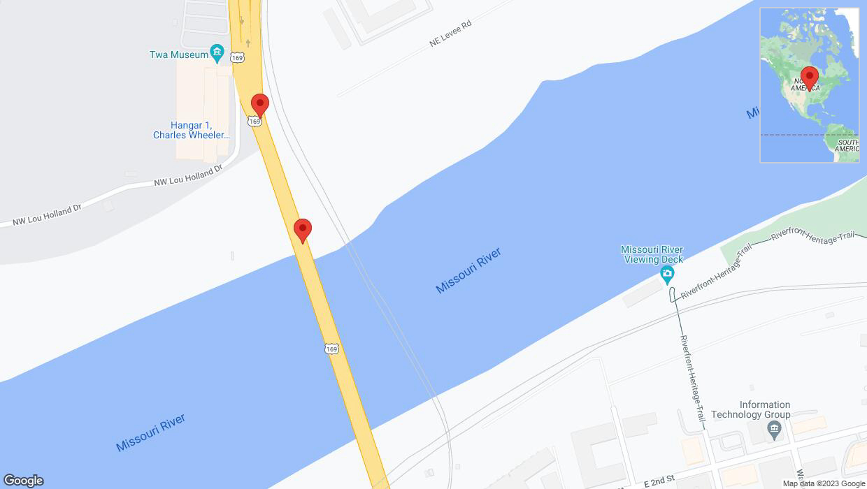 A detailed map that shows the affected road due to 'Broken down vehicle on northbound US-169 North in Kansas City' on October 8th at 9:35 p.m.