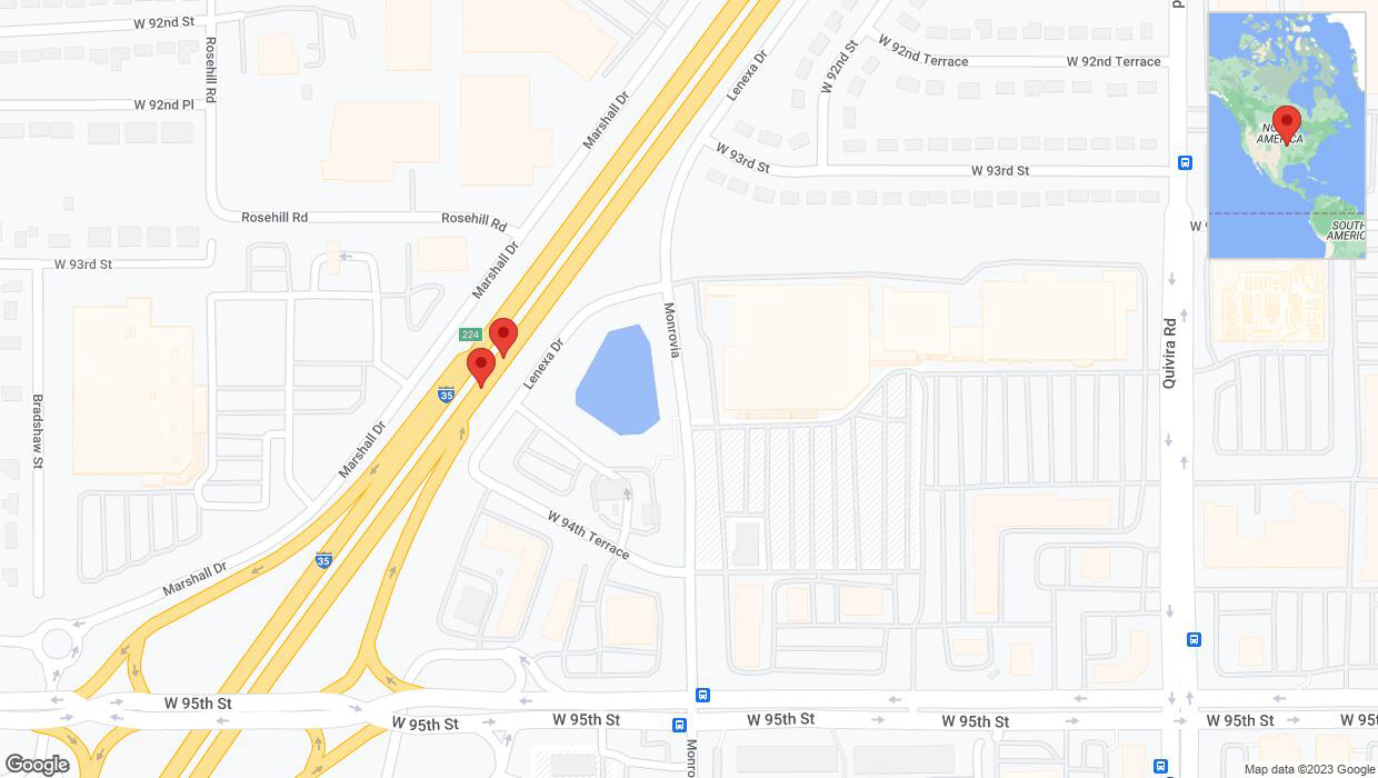 A detailed map that shows the affected road due to 'Broken down vehicle on eastbound I-35 in Lenexa' on October 9th at 1:16 p.m.
