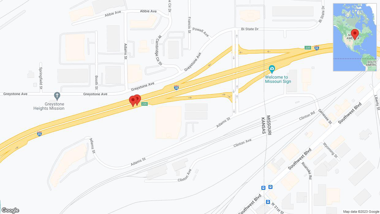 A detailed map that shows the affected road due to 'Broken down vehicle on northbound I-35 in Kansas City' on October 9th at 12:58 p.m.