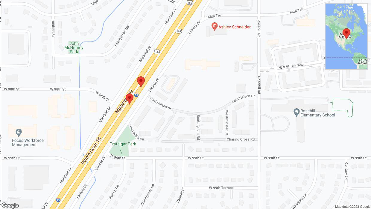 A detailed map that shows the affected road due to 'Crash reported on eastbound I-35 in Lenexa' on October 9th at 2:58 p.m.