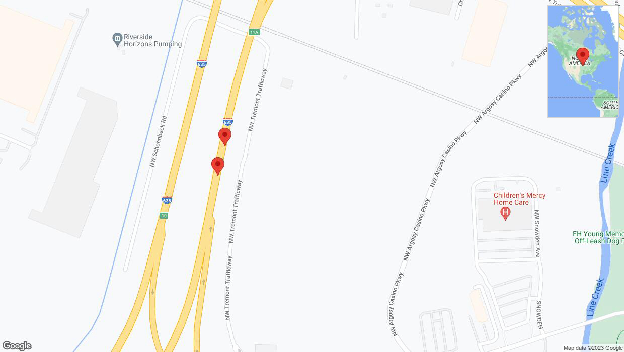 A detailed map that shows the affected road due to 'Warning: Crash on northbound US-69 in Riverside' on October 9th at 3:28 p.m.