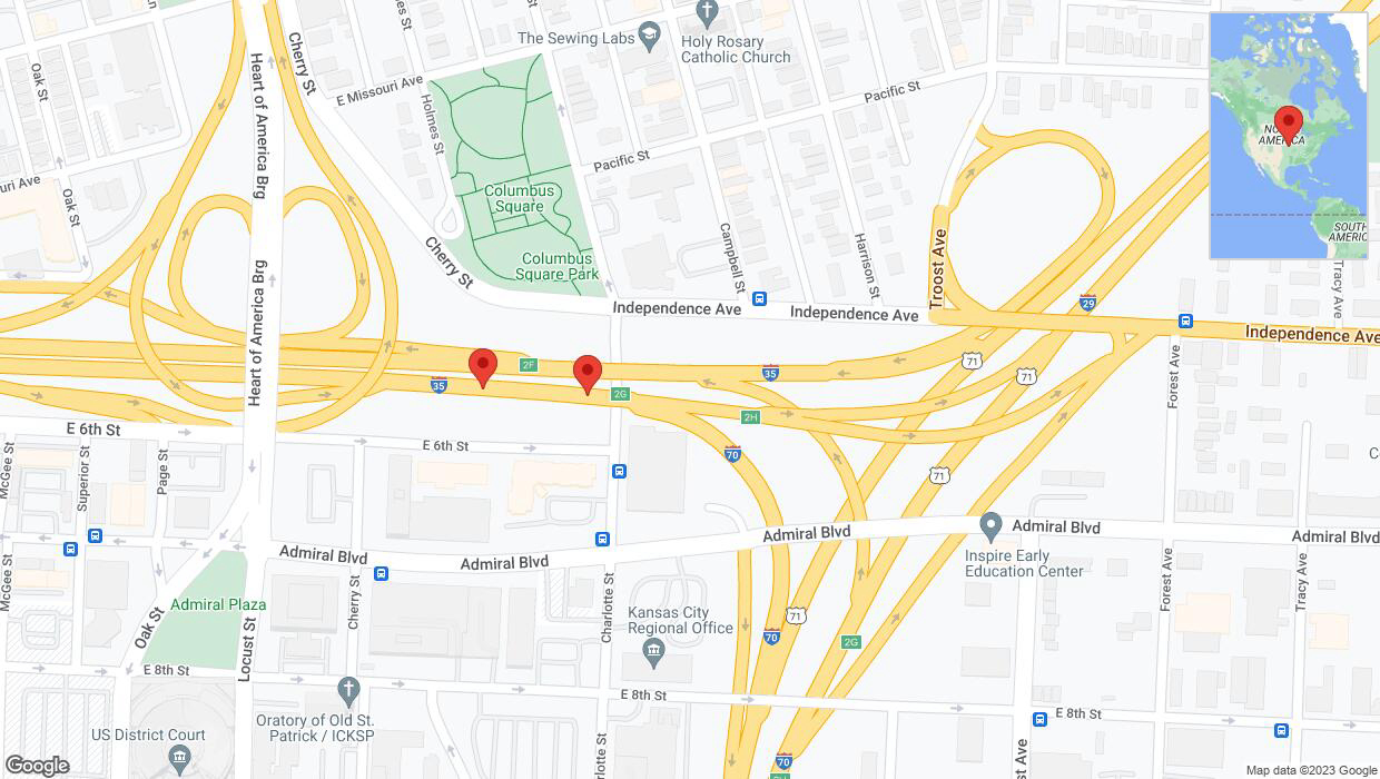 A detailed map that shows the affected road due to 'Broken down vehicle on eastbound I-70/I-35 in Kansas City' on October 9th at 4:46 p.m.