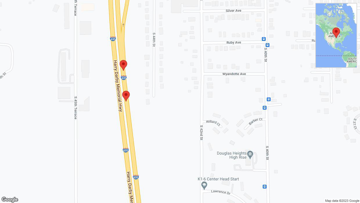 A detailed map that shows the affected road due to 'Broken down vehicle on northbound I-635 in Kansas City' on October 9th at 5:40 p.m.