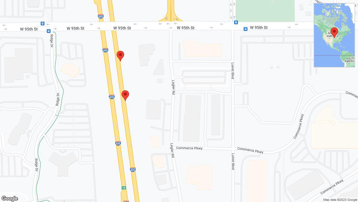 A detailed map that shows the affected road due to 'Broken down vehicle on northbound I-435 in Lenexa' on October 9th at 11:04 p.m.