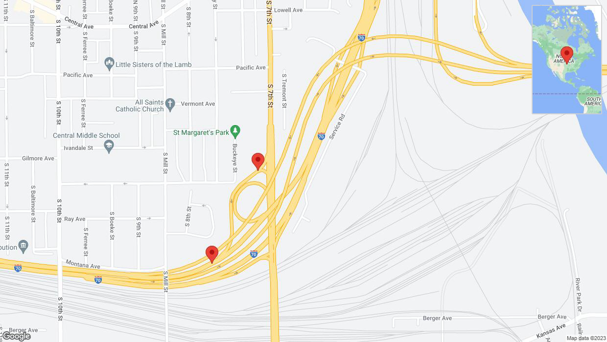 A detailed map that shows the affected road due to 'US-69 South temporarily closed in Kansas City' on October 11th at 8:39 p.m.