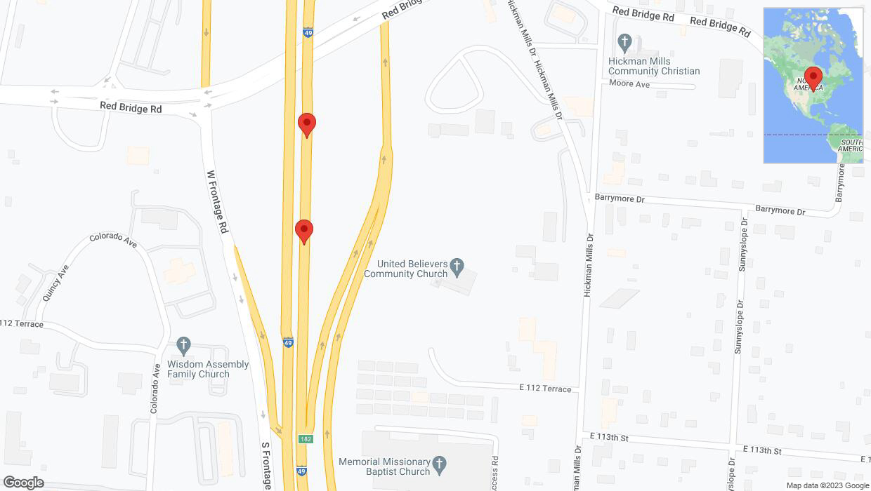 A detailed map that shows the affected road due to 'Broken down vehicle on northbound I-40/US-71 in Kansas City' on October 11th at 3:45 p.m.