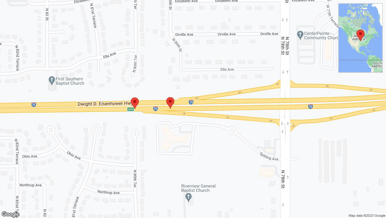 A detailed map that shows the affected road due to 'Broken down vehicle on eastbound I-70 in Kansas City' on October 10th at 1:58 p.m.