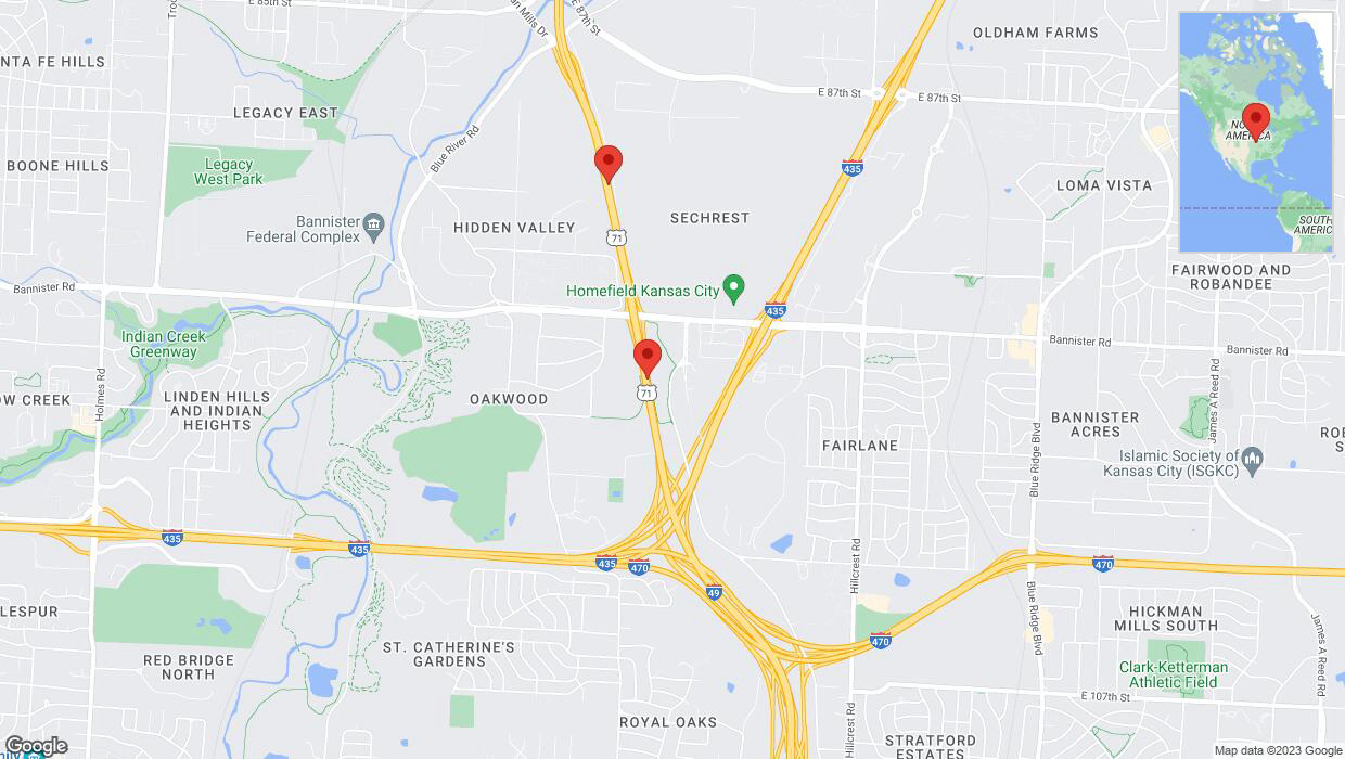 A detailed map that shows the affected road due to 'Warning in Kansas City: Crash reported on northbound I-40/US-71' on October 10th at 1:58 p.m.