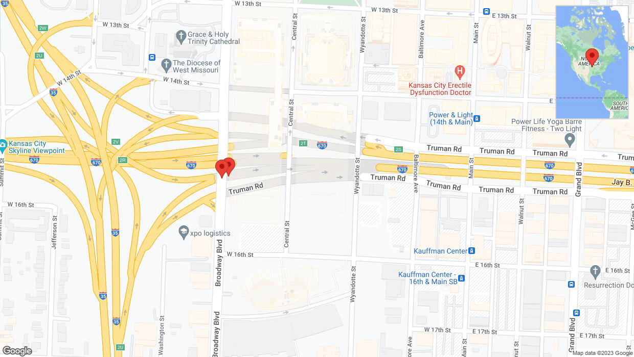 A detailed map that shows the affected road due to 'Broken down vehicle on Truman Road in Kansas City' on October 10th at 2:22 p.m.