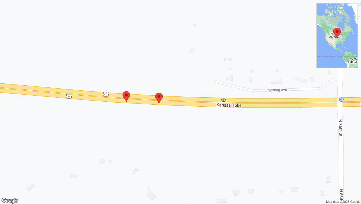A detailed map that shows the affected road due to 'Broken down vehicle on eastbound I-70 in Kansas City' on October 10th at 3:46 p.m.