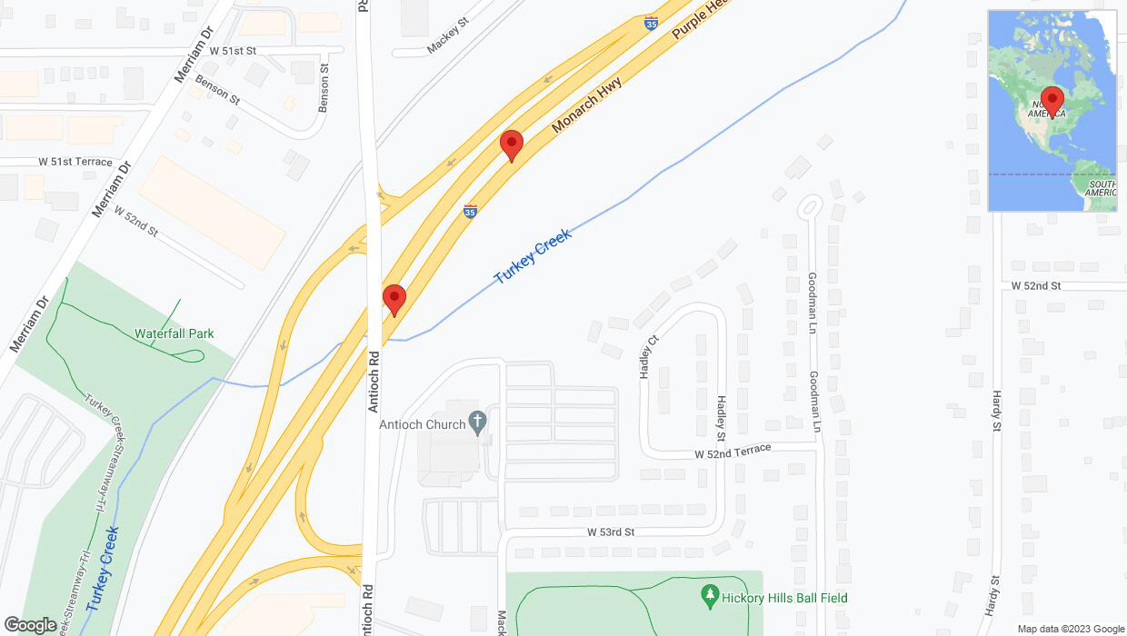 A detailed map that shows the affected road due to 'Broken down vehicle on northbound I-35 in Overland Park' on October 10th at 3:58 p.m.