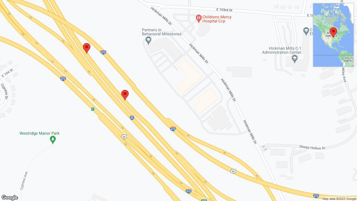 A detailed map that shows the affected road due to 'Broken down vehicle on northbound I-40/US-71 in Kansas City' on October 10th at 5:04 p.m.