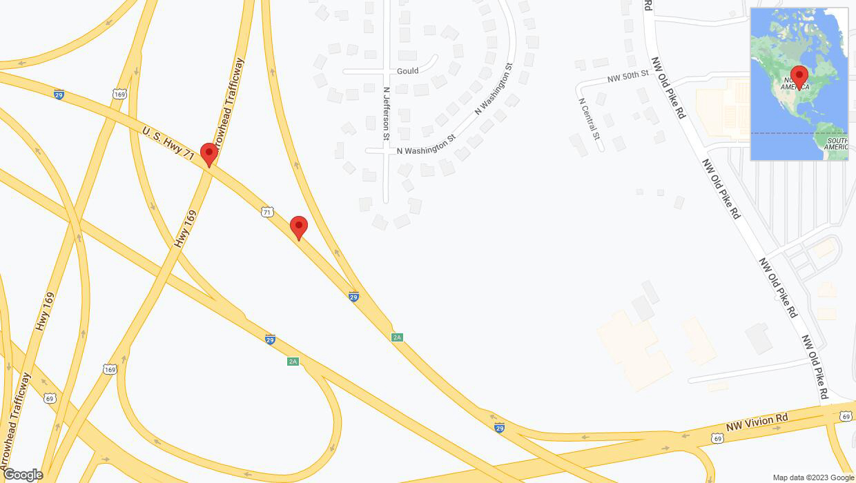 A detailed map that shows the affected road due to 'Broken down vehicle on northbound I-29 in Kansas City' on October 10th at 4:10 p.m.