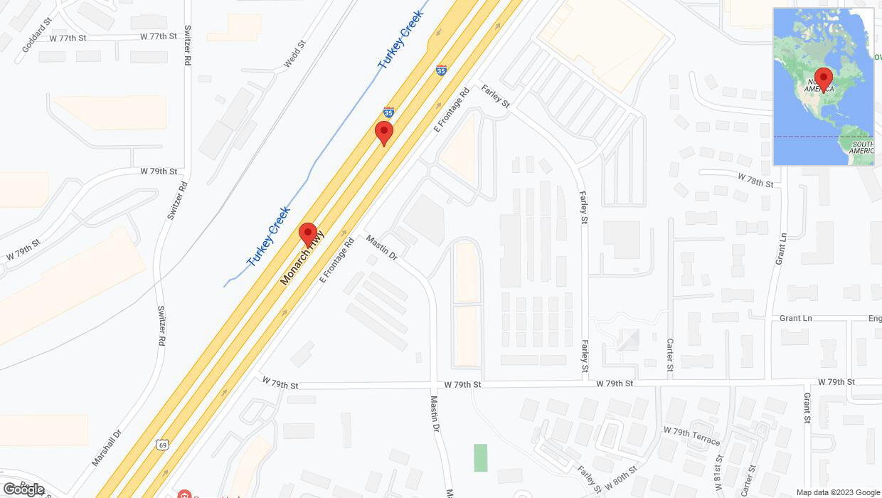A detailed map that shows the affected road due to 'Broken down vehicle on eastbound I-35 in Overland Park' on October 10th at 4:34 p.m.