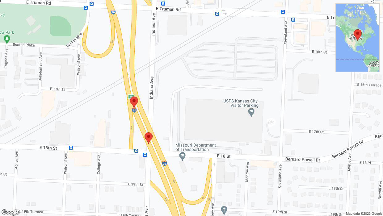 A detailed map that shows the affected road due to 'Broken down vehicle on eastbound I-70 in Kansas City' on October 10th at 6:16 p.m.