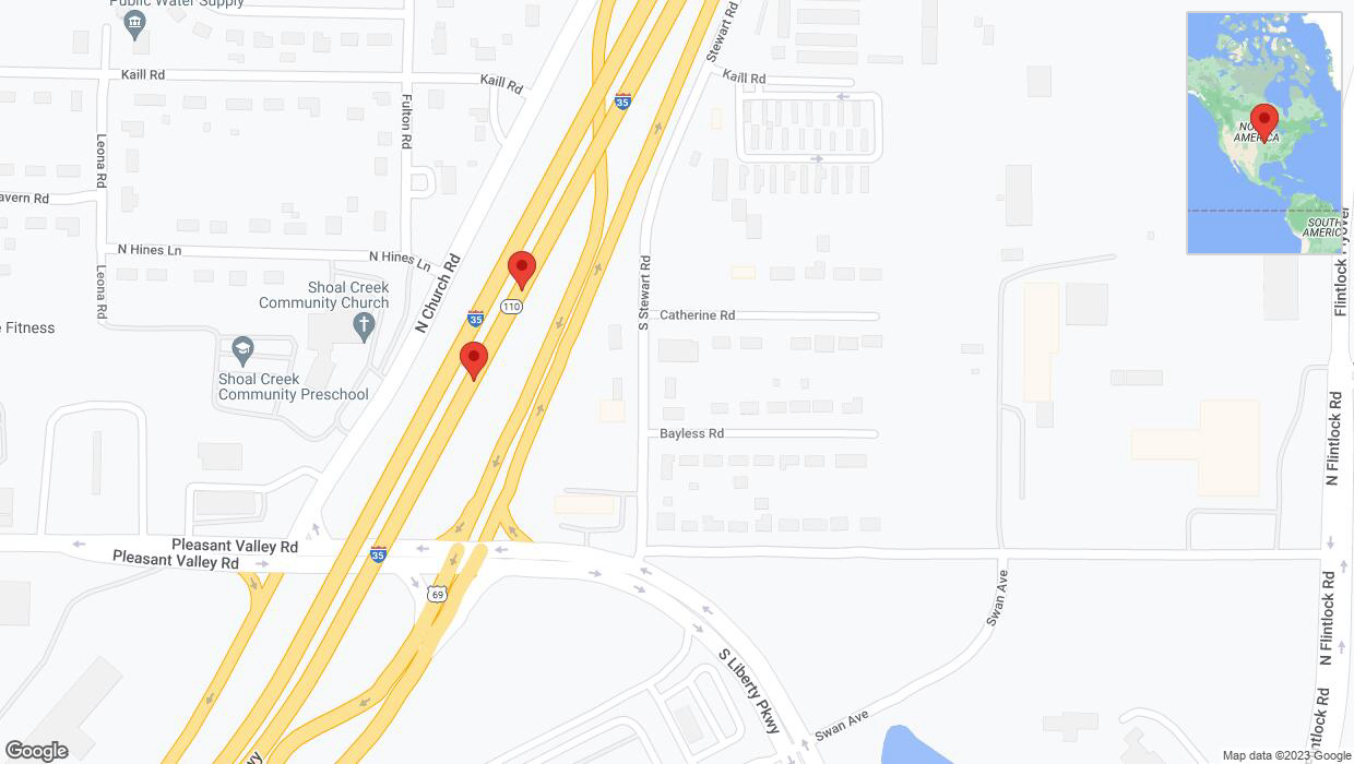 A detailed map that shows the affected road due to 'Broken down vehicle on northbound I-35 in Pleasant Valley' on October 10th at 6:16 p.m.