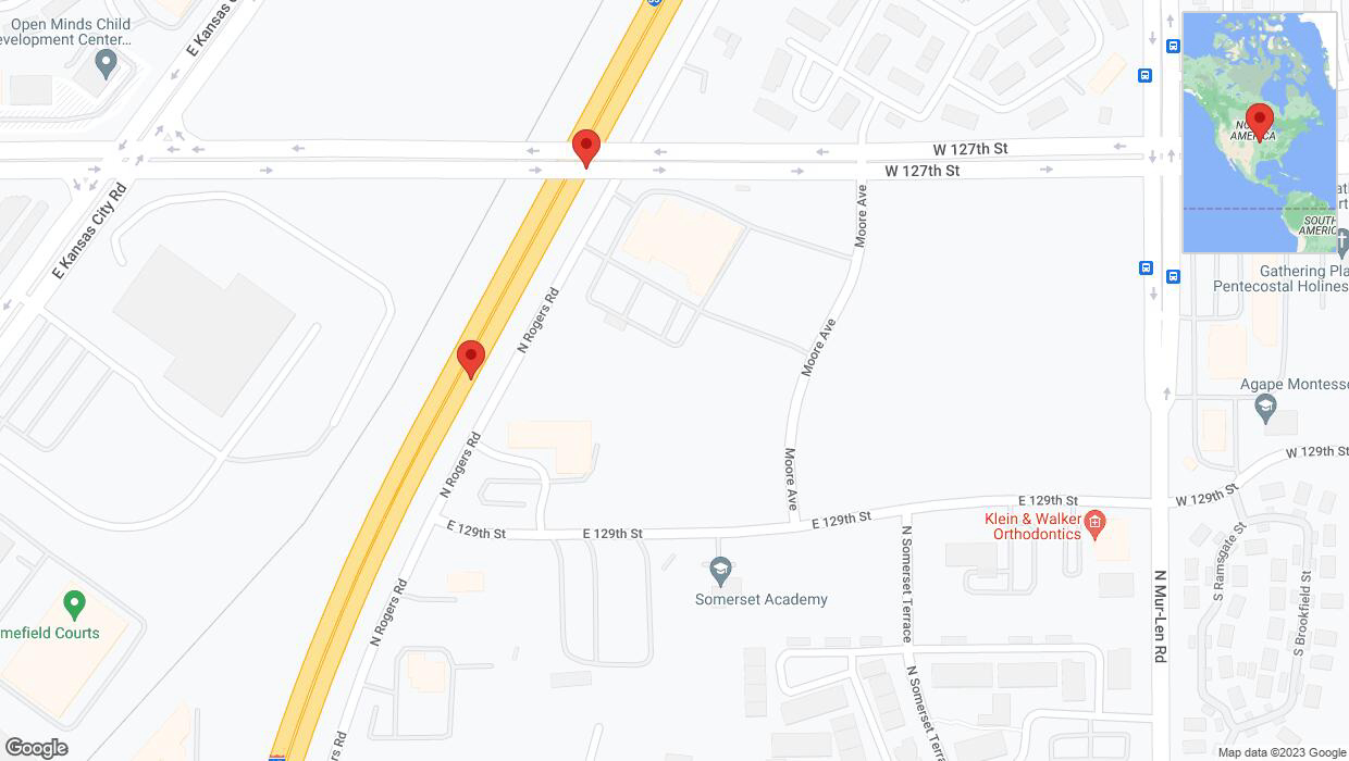A detailed map that shows the affected road due to 'Broken down vehicle on eastbound I-35 in Olathe' on October 10th at 6:34 p.m.