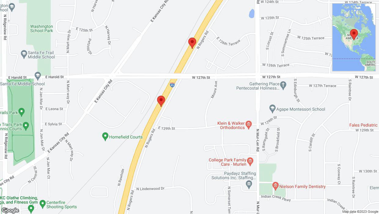 A detailed map that shows the affected road due to 'Broken down vehicle on eastbound I-35 in Olathe' on October 10th at 6:46 p.m.