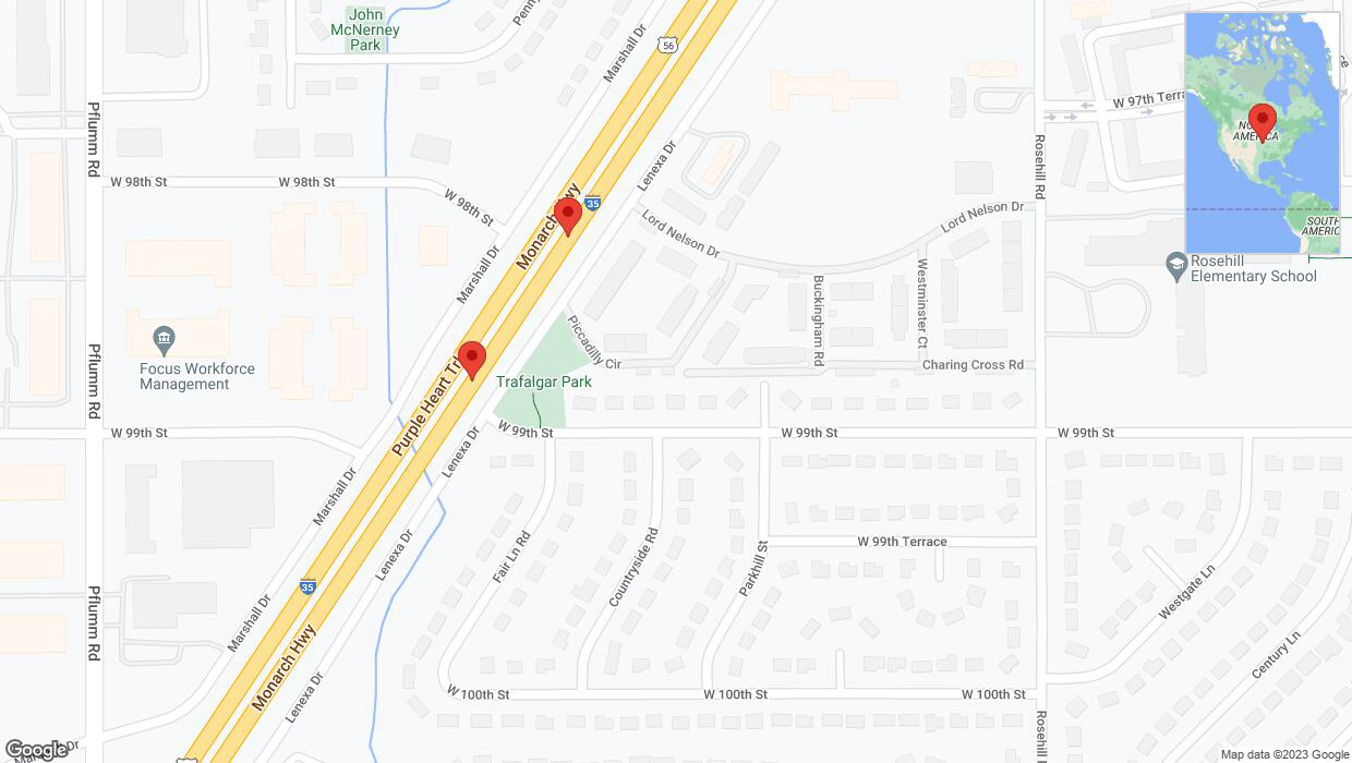 A detailed map that shows the affected road due to 'Broken down vehicle on eastbound I-35 in Lenexa' on October 10th at 7:22 p.m.