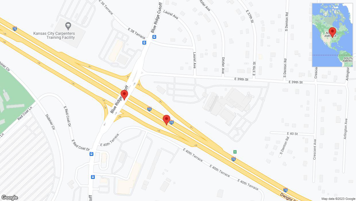 A detailed map that shows the affected road due to 'Broken down vehicle on eastbound I-70 in Kansas City' on October 10th at 7:28 p.m.