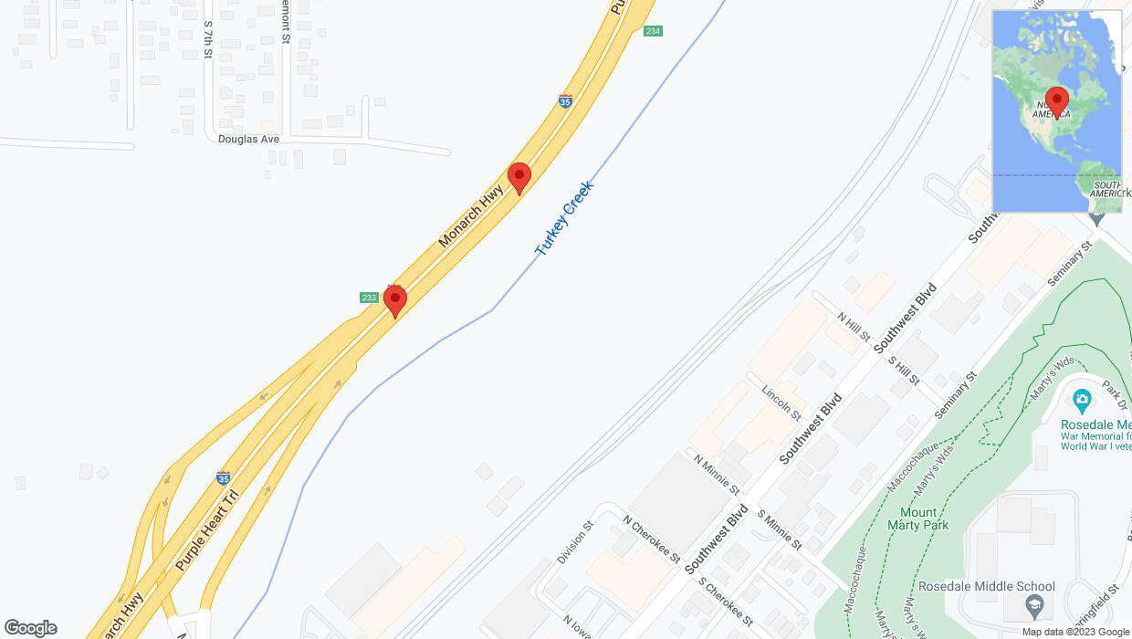 A detailed map that shows the affected road due to 'Broken down vehicle on northbound I-35 in Kansas City' on October 10th at 10:22 p.m.