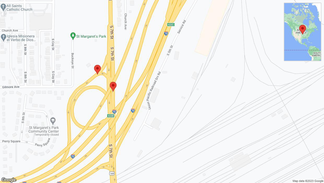 A detailed map that shows the affected road due to 'Kansas City: South 7th Street closed' on October 11th at 9:27 p.m.