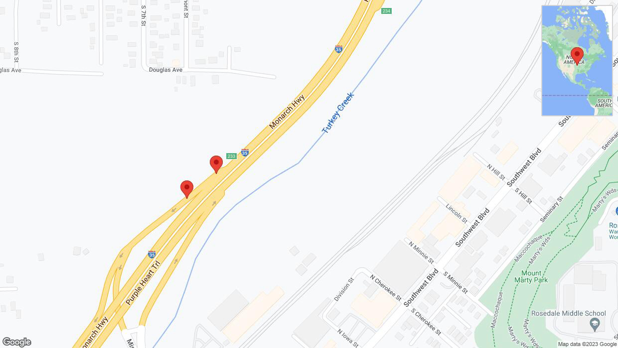 A detailed map that shows the affected road due to 'Broken down vehicle on Custer Avenue in Kansas City' on October 10th at 10:40 p.m.