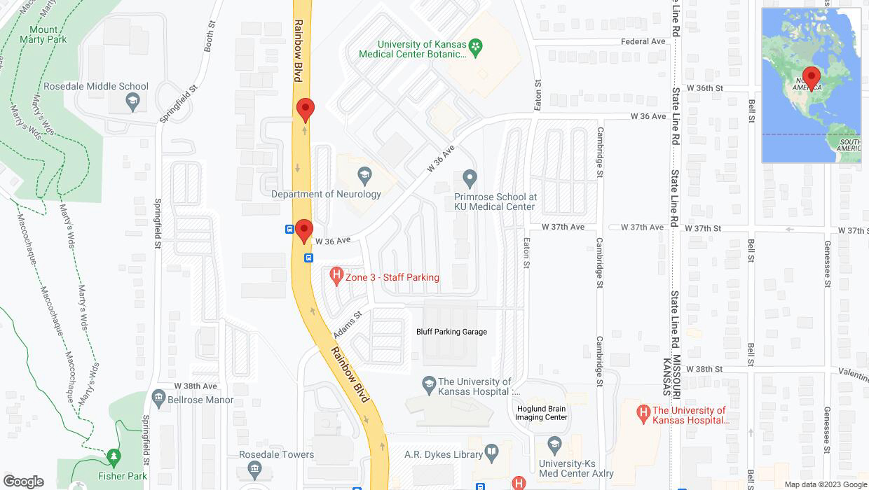 A detailed map that shows the affected road due to 'Lane on Rainbow Boulevard/US-169 closed in Kansas City' on October 11th at 6:15 p.m.